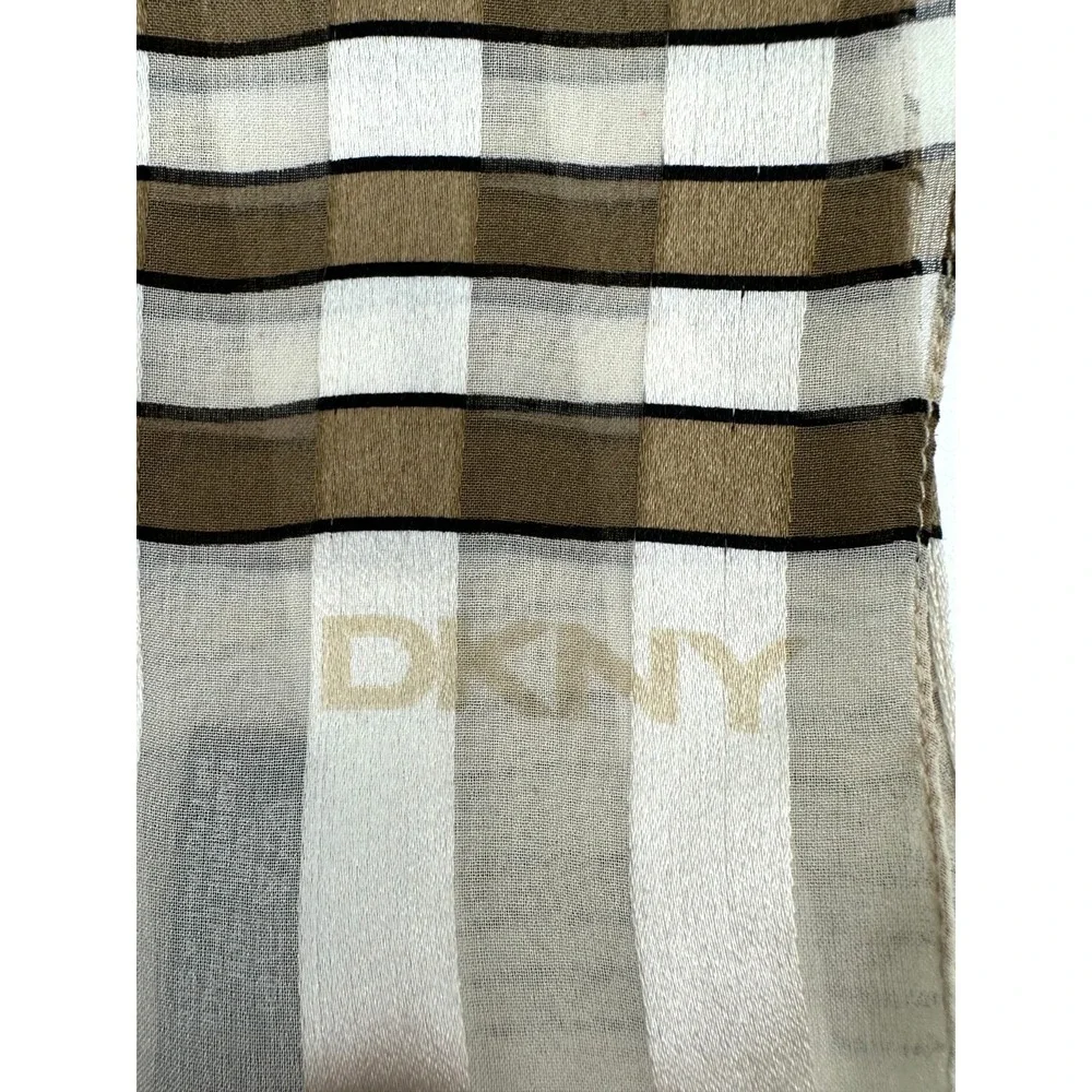 DKNY Womens Cream Tone On Tone Stripe Geometric Rectangular Silk Scarf Italy‎
